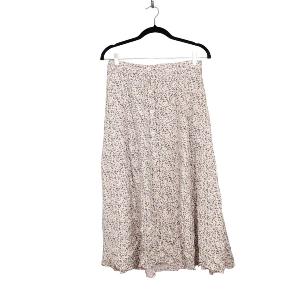 Vintage B. Bronson Button Front Floral Printed Midi Skirt Pink Size Large